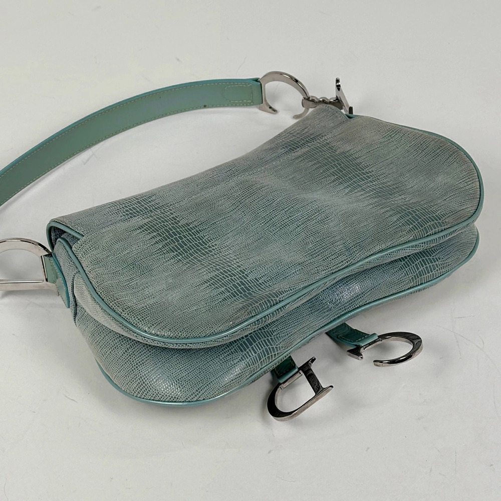 Dior Christian Hobo Leather  Blue Saddle Handbag Bag Blue